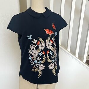 TED BAKER Kyoto Garden print embroidered floral butterfly collar blouse top